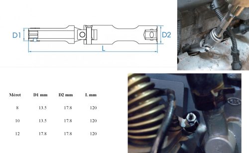 Izzítógyertya dugókulcs csuklós 12mm