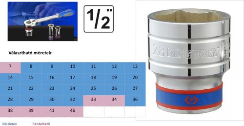 Kézi dugókulcs fej 6 lapú rövid 1/2" 13mm